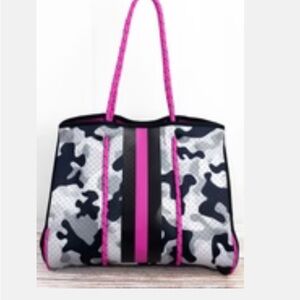 Brand New Neoprene Camouflage Tote Bag with Pink and Black Accents
